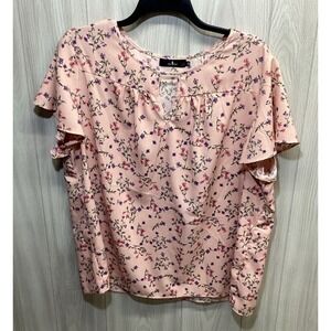 AGNES ORINDA Women's‎ (Size 3X) Short Sleeve Keyhole Neck Floral Shirt
